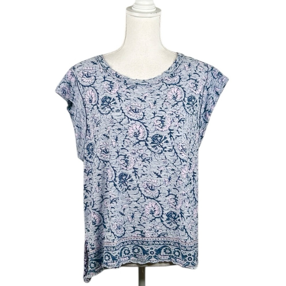 Free People Blue Pink Floral Boho Flowy Cap Sleeve Summer Top Size‎ Small